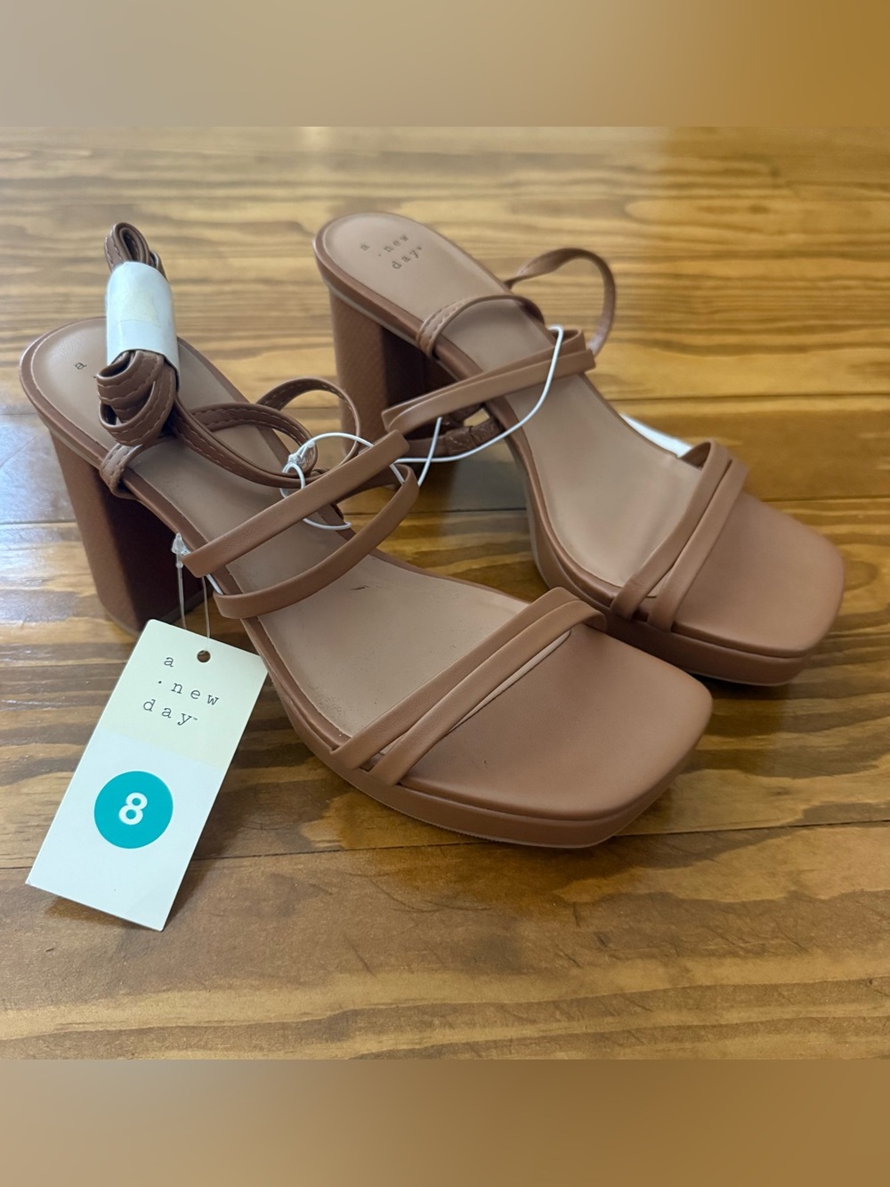 NWT A New Day Women's Brown Strappy Block Heel Sandals 8